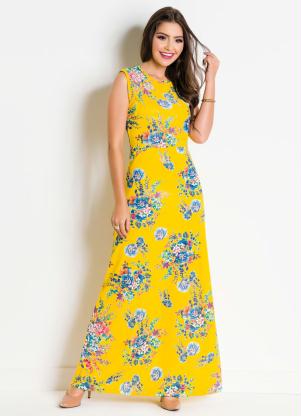 Vestido Moda Evanglica (Floral) com Fundo Amarelo