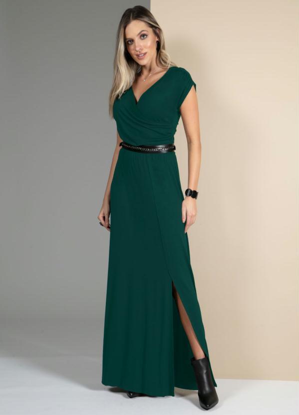 Vestido (Verde) com Decote Transpassado