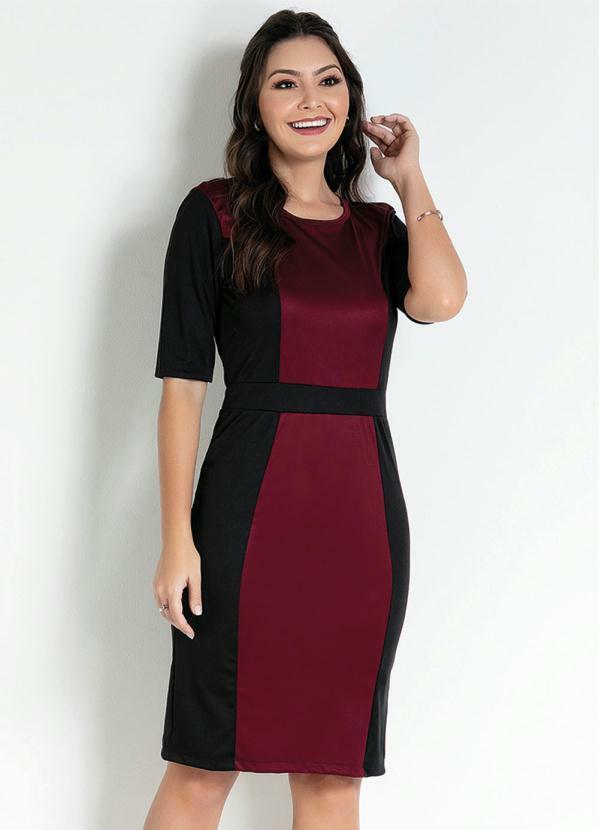 Vestido com Recortes (Bord/Preto) Moda Evanglica