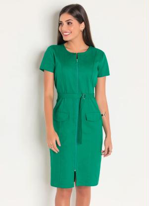 Vestido de Sarja (Verde) com Zíper Moda Evangélica