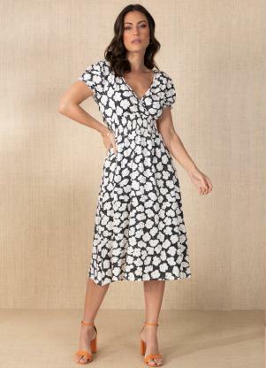 Vestido (Floral Preto) com Transpasse