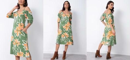 Vestido Floral Verde com Fendas