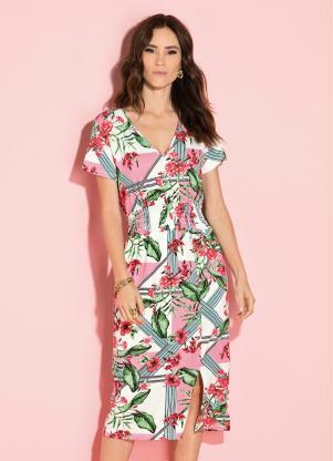 vestido midi com fenda na frente