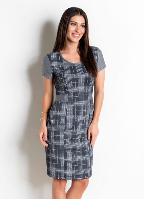 Vestido Midi Moda Evanglica (Xadrez Cinza)