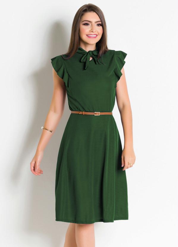 Vestido Moda Evangélica (Verde) com Gola Laço