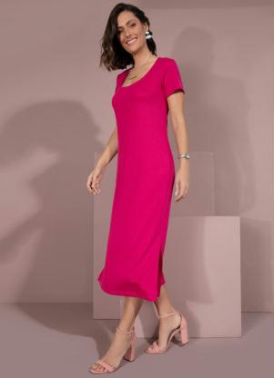 Vestido (Pink) Midi com Fendas Laterais
