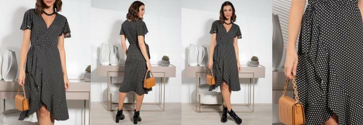 Vestido Po Fundo Preto em Malha de Viscose