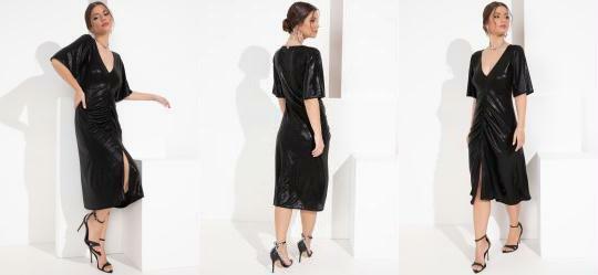 Vestido Preto Metalizado com Franzido