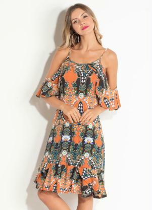 vestido estampado com babado