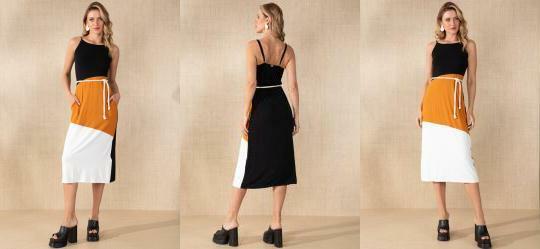 Vestido Tricolor com Cordel para Amarrar