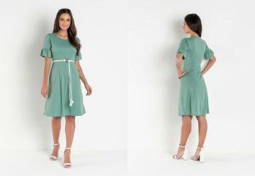 Vestido Verde com Babado Moda Evanglica