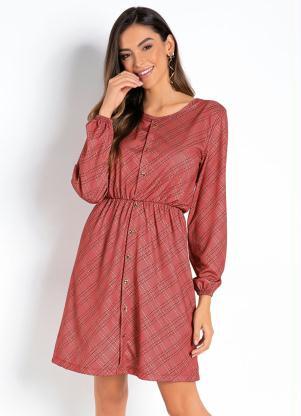 Vestido (Xadrez Ferrugem) com Botes Decorativos