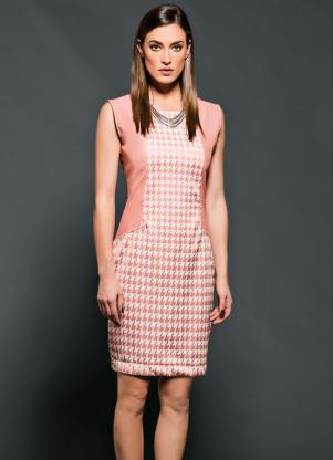 Vestido em Jacquard e Couro (Rosa)