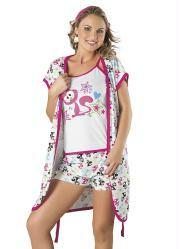 Robe em Malha com Estampa de Gatinho