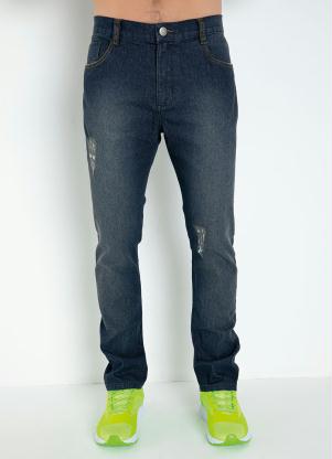 Calça Slim (Jeans) com Puídos e Bolsos