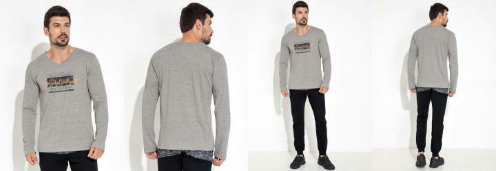 Camisa com Estampa na Frente Mescla Cinza