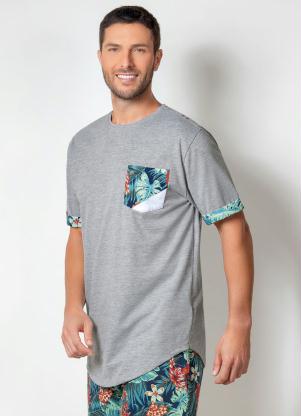 Camiseta Actual (Mescla) Barra Alongada e Bolso