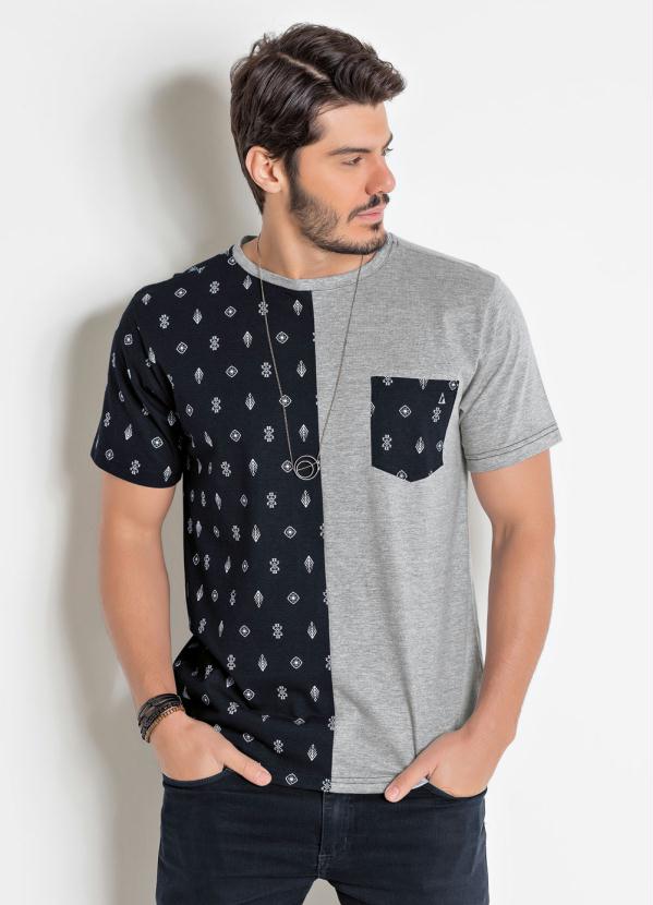 Camiseta Actual (Preta e Cinza) com Bolso Frontal
