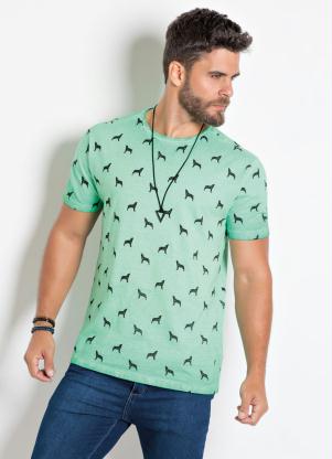 Camiseta Actual (Verde) com Estampa de Lobos