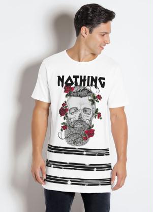 Camiseta (Branca) com Estampa e Escrita Nothing