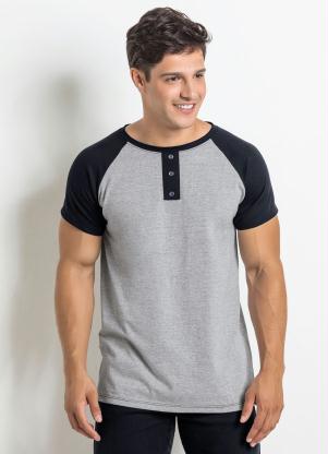Camiseta (Cinza e Preta) com Botões e Cava Raglan