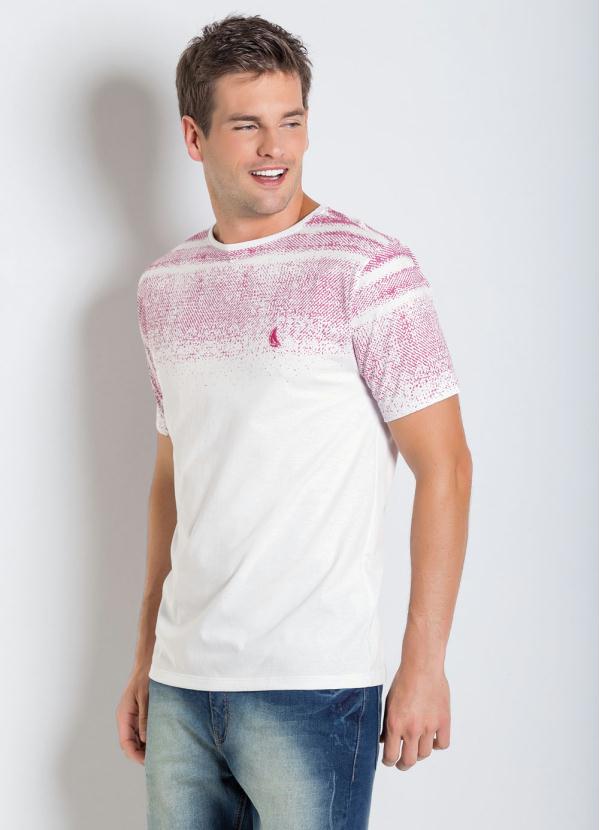 Camiseta com Estampa Superior (Branca e Rosa)