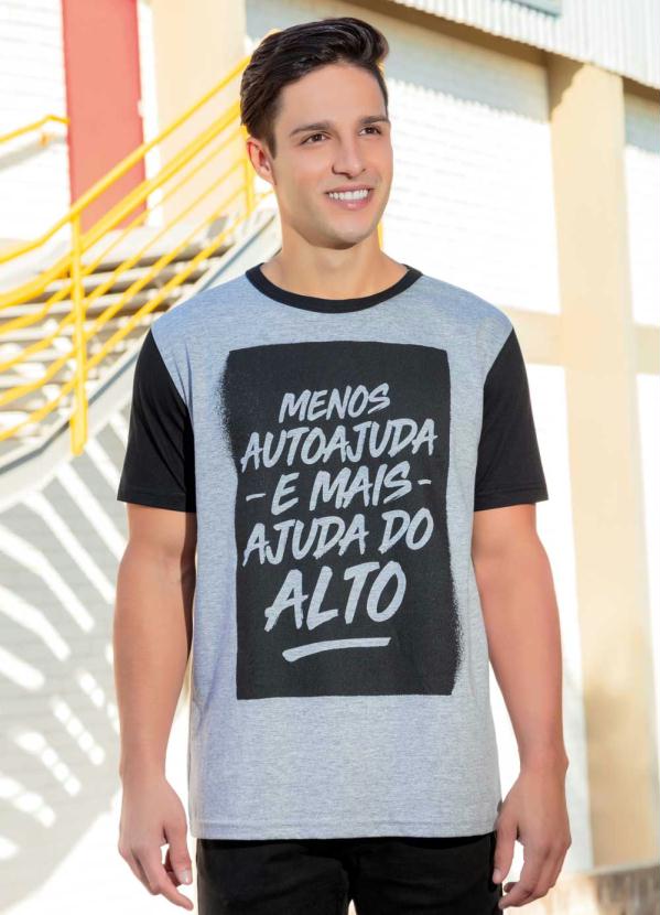 Camiseta Masculina (Mescla) com Estampa Lettering
