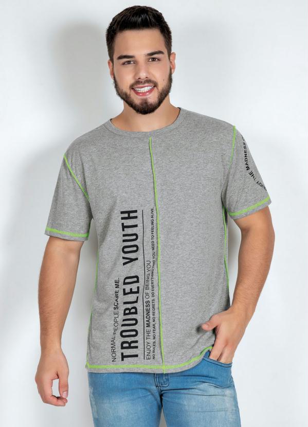 Camiseta (Mescla) com Recortes e Detalhe Neon