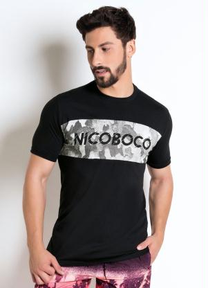 Camiseta Nicoboco com Estampa Camuflada (Preta)
