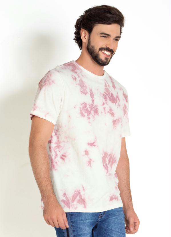 Camiseta (Off White e Rosa) com Estampa Tie Dye