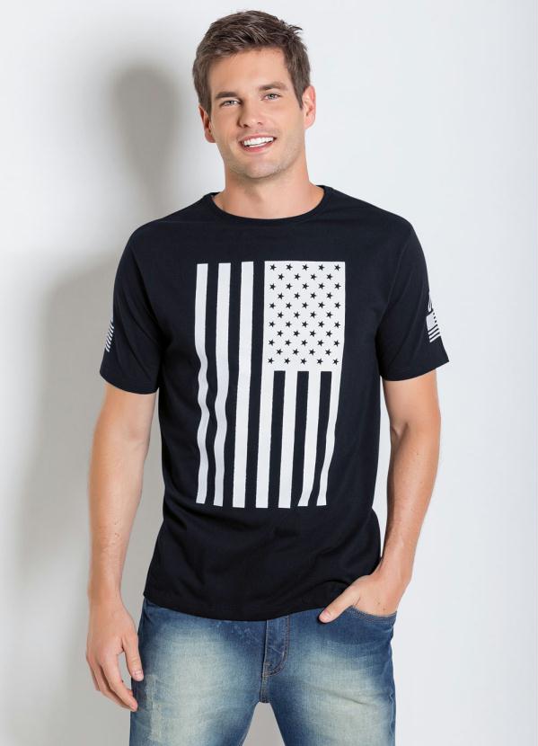 Camiseta (Preta) com Estampa da Bandeura Usa