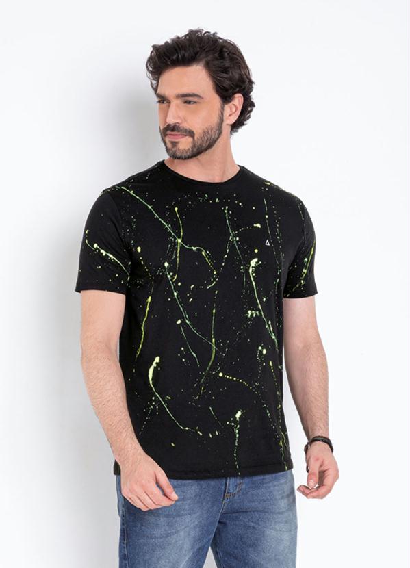 Camiseta (Preta) com Respingos Neon