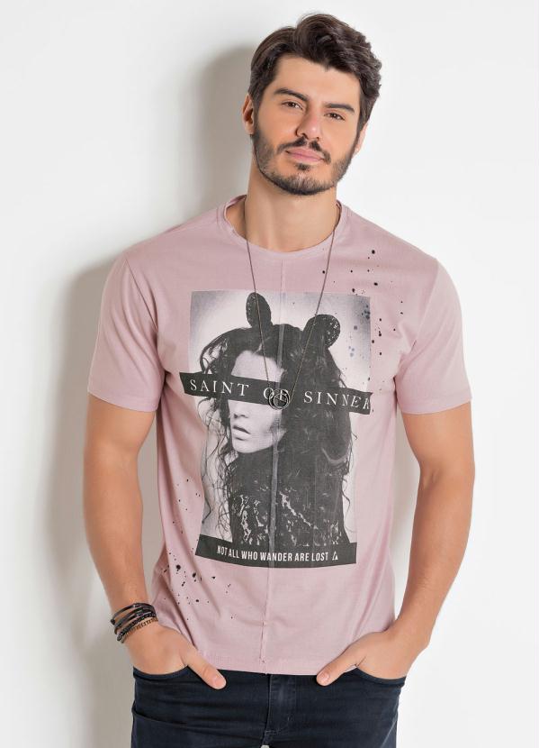 Camiseta (Rosa Claro) Actual com Estampa