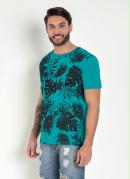 Camiseta Turquesa com Estampa Frontal de Floral
