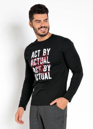Camiseta (Preta) com Mangas Longas e Estampa