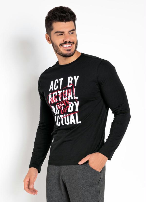 Camiseta (Preta) com Mangas Longas e Estampa
