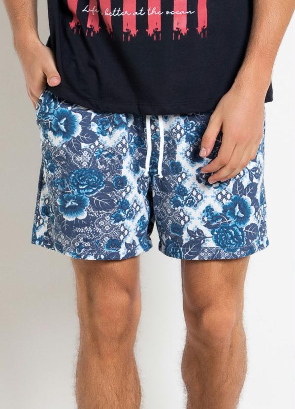 Shorts Masculino Estampado Floral Azul
