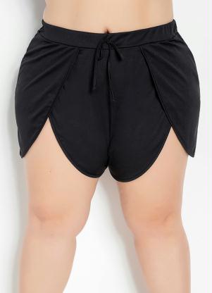 Shorts Sada de Praia Plus Size (Preto) com Cordo