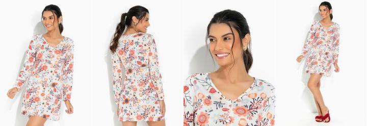 Camisola Manga Longa com Bot�es Floral Bege