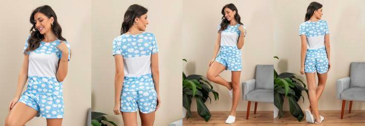 Pijama Manga Curta Nuvem Azul