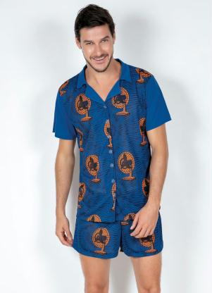 Pijama Masculino com Botes (Azul Bic e Marinho)