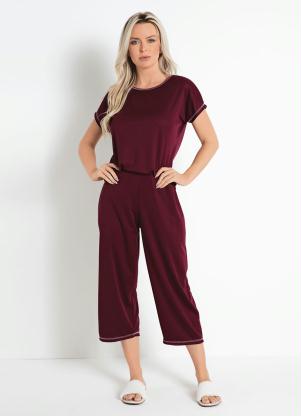 Pijama (Bordô) com Costuras Contrastantes
