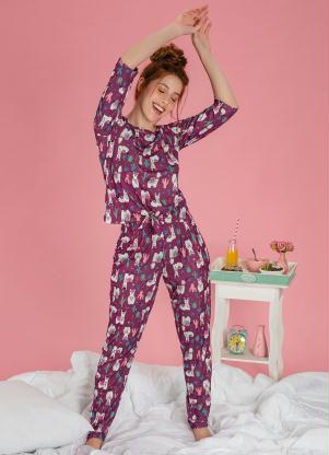 Pijama com Detalhe de Amarração na Blusa (Lhama)