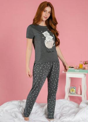 Pijama com Laço e Estampa Perolada (Mescla)