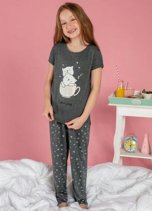 Pijama com Laço e Estampa Perolada (Mescla)