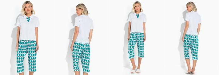 Pijama Estampado com Gola Verde e Branco