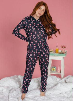 Pijama Manga Longa com Touca (Flamingo)