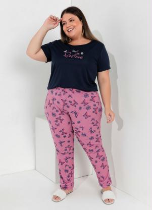 Pijama com Cala na Blusa (Marinho/Borboleta)