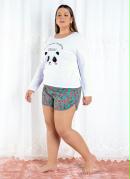 Pijama Curto com Estampa Branco/Floral 