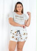 Pijama Curto Estampa Glitter Mescla/Estrela 